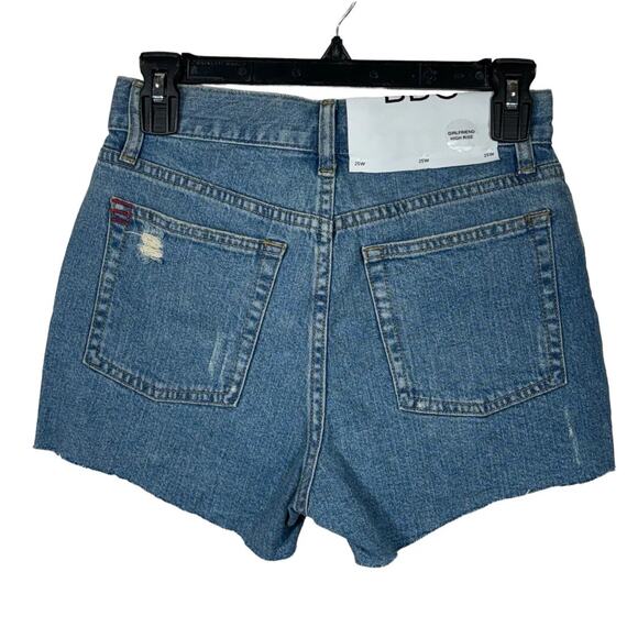 BDG UO SZ 25W Girlfriend Jean Shorts Hi-Rise Zip-Fly Distressed Frayed Hem Blue - Picture 3 of 6